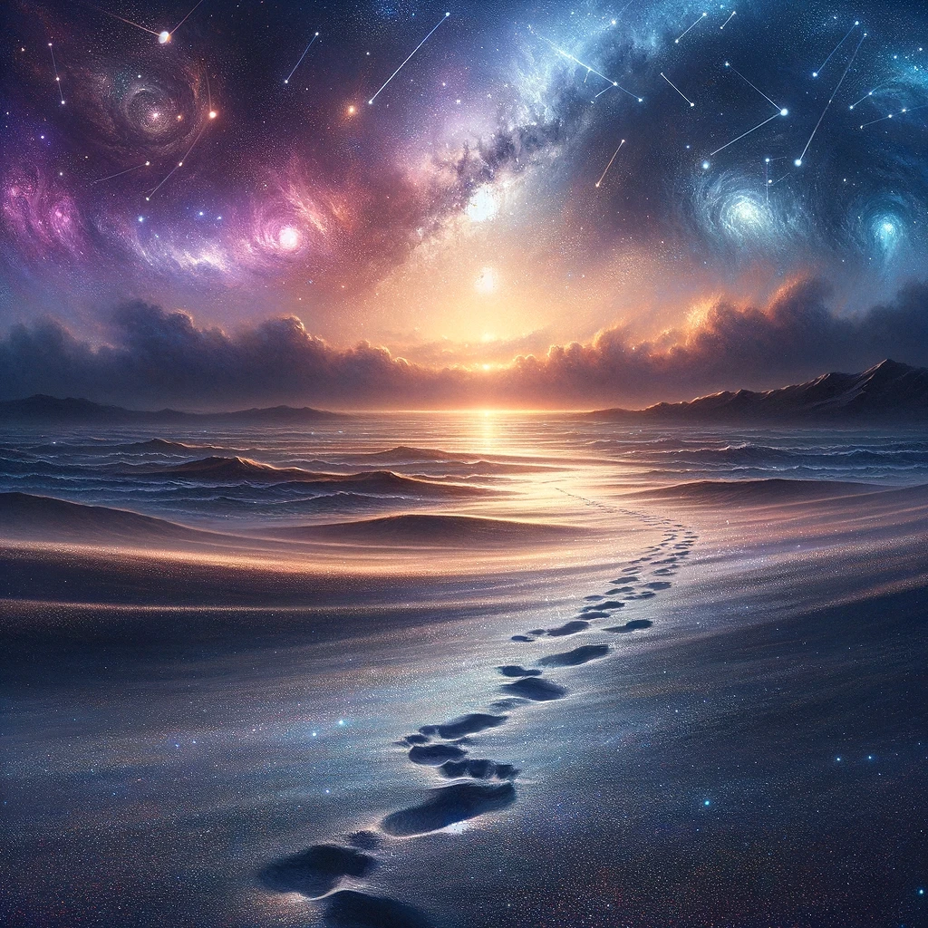 A feather floating on a moonlit breeze, carrying whispers of love and destiny woven from astrological threads
