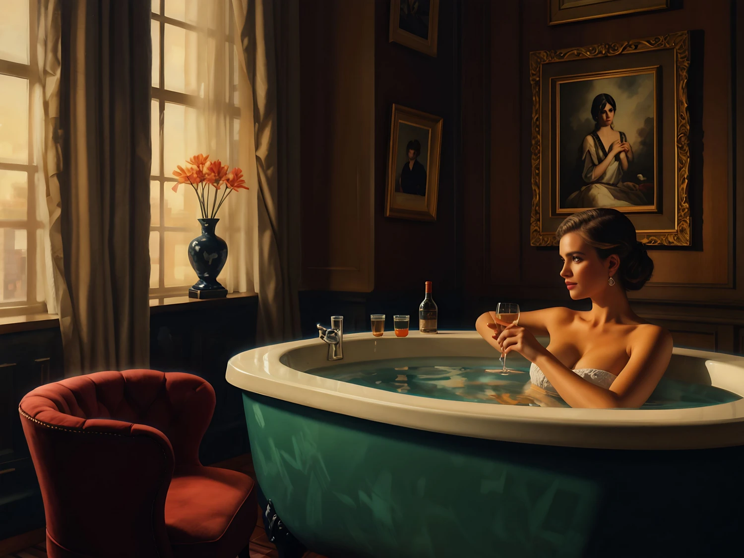 woman is taking a bath in a luxury hotel room