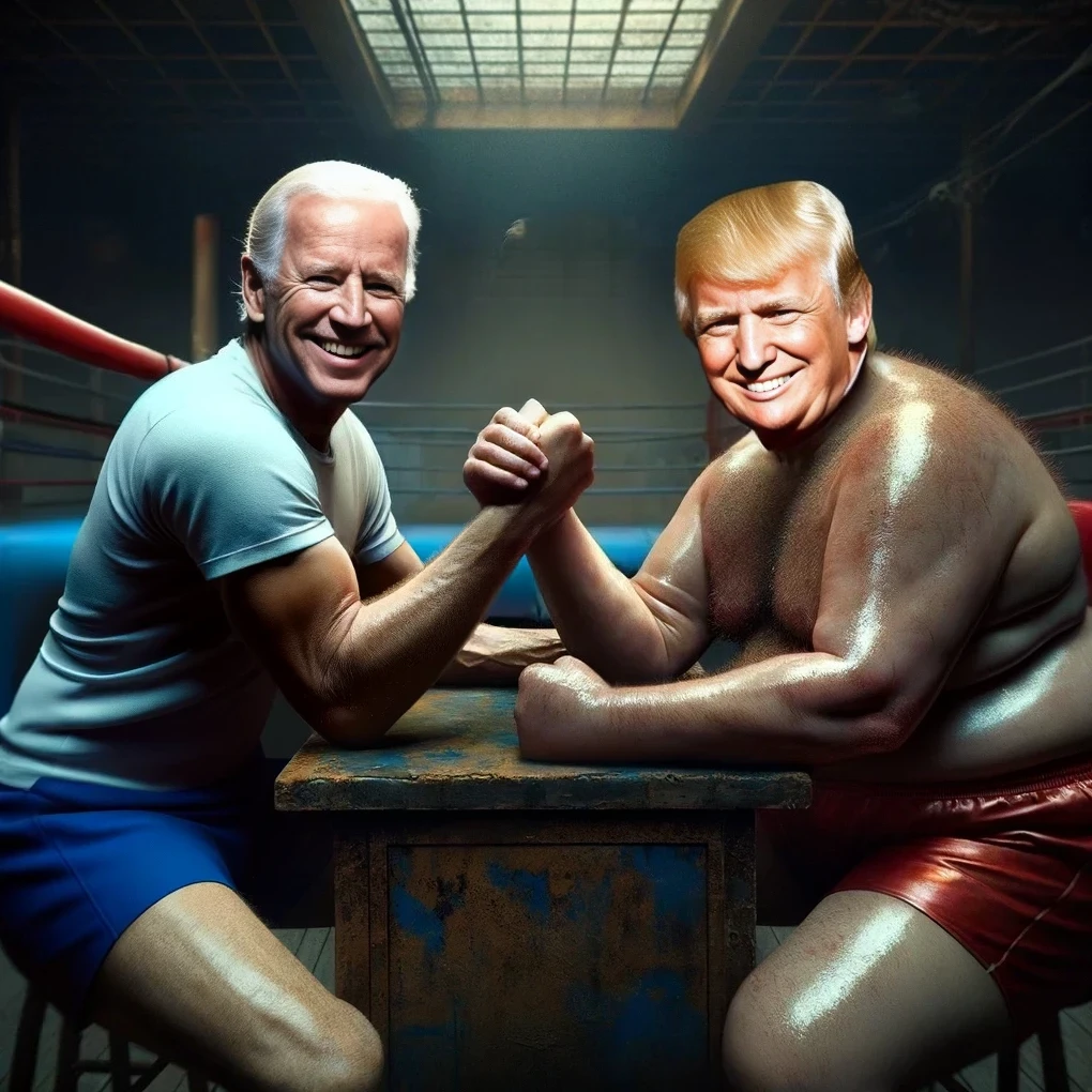 A virtual arm wrestling match between Joe Biden and Donald Trump