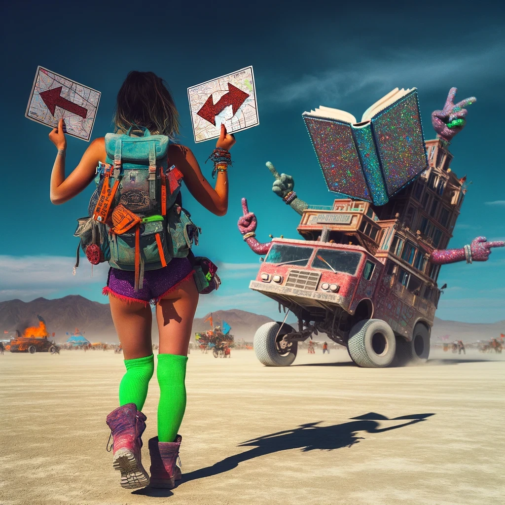 Gemini woman wanders the desert at Burning Man