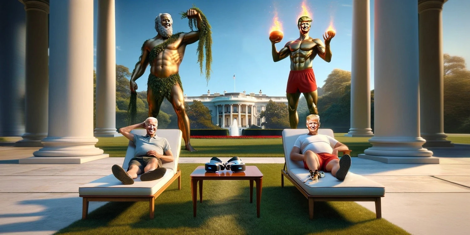 Joe Biden and Donald Trump with Gods on South Lawn of the White House