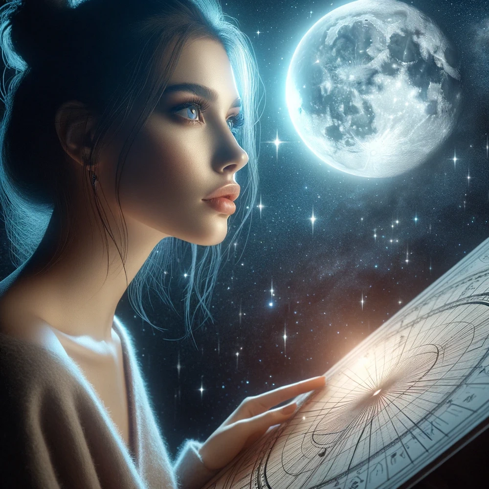 A young woman looks at the starry sky while planning a pregnancy using astrology